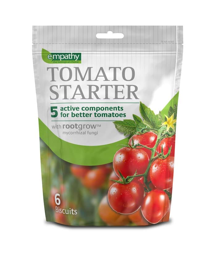Tomato starter biscuits 6 pack with mycorrhizal fungi, slow-release nutrients, 5 active ingredients.
