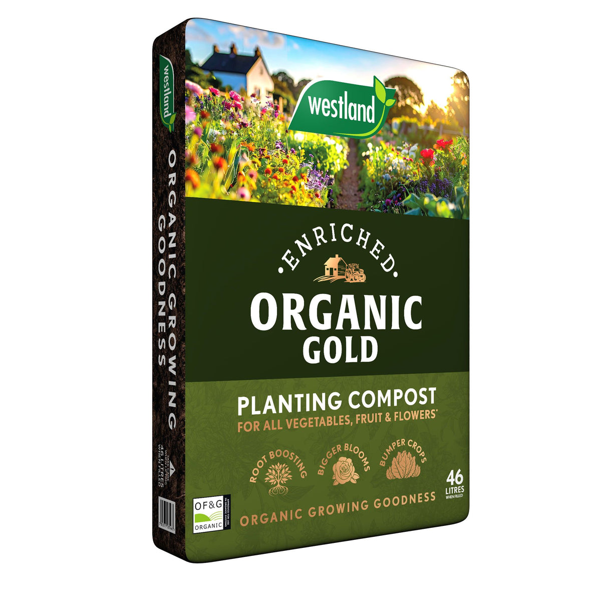 Planting compost 46L organic suitable for vegetables fruit and flowers in UK gardens.