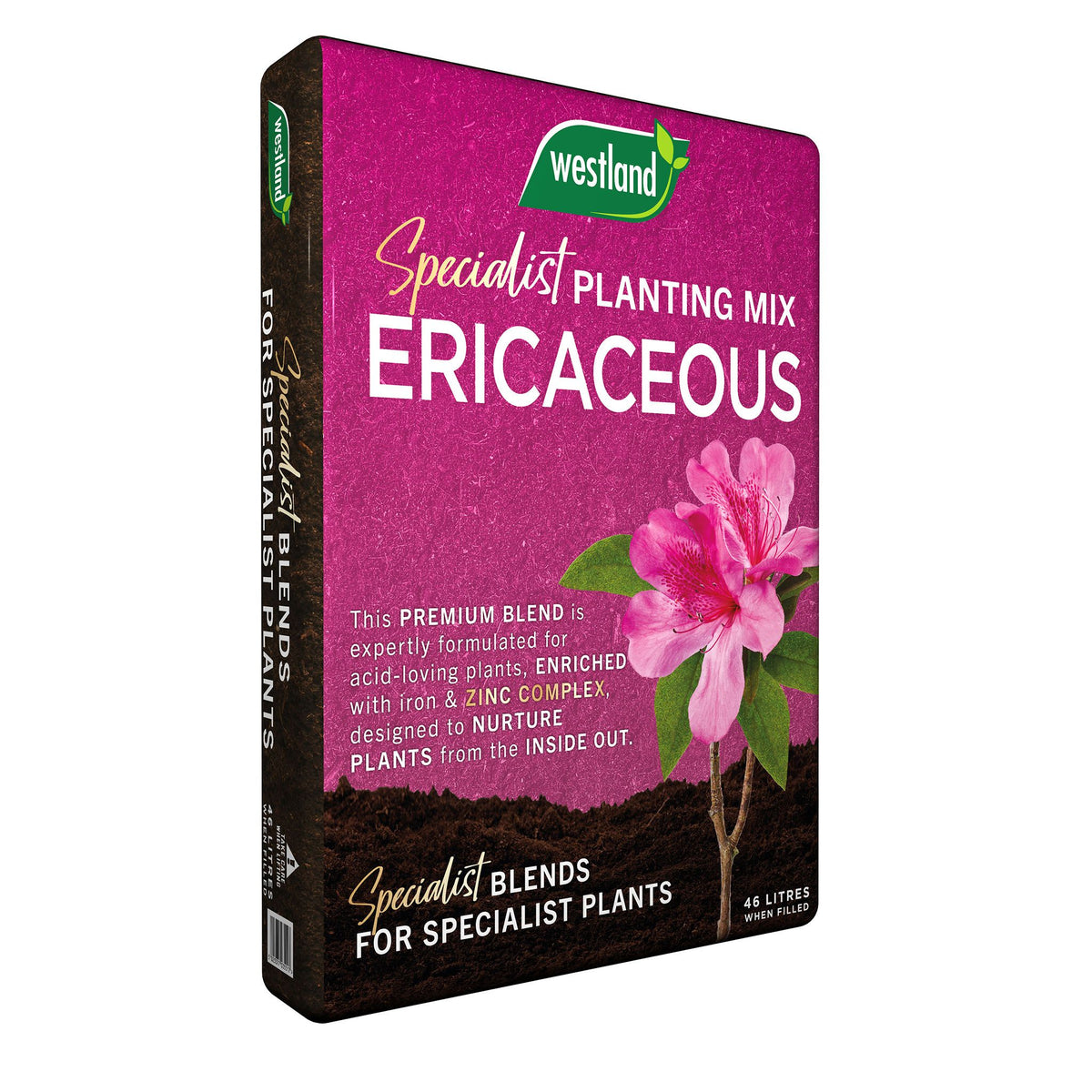 Ericaceous planting mix 46L for acid-loving plants, enriched with iron, zinc, slow-release feed.
