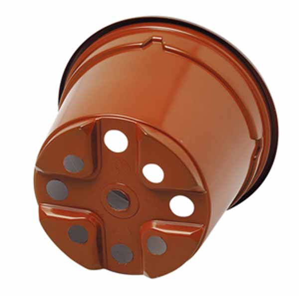 Plastic plant pots 10.5cm terracotta pack of 50 with drainage holes for garden use.