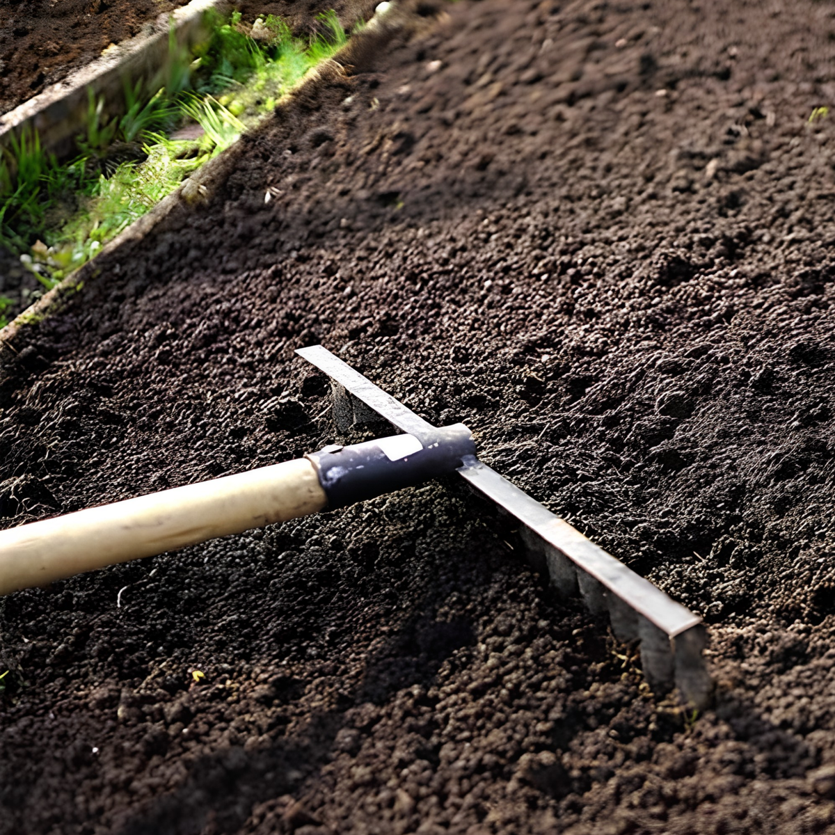 Garden rake 30cm soil levelling and preparation.